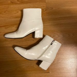 White Ankle Booties with Block Heel
